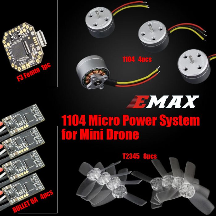 EMAX F3 Femto 6A Bullet BLHeli_S ESC RS1104 5250KV Двигатель T2345 Комбинированная система питания пропеллера — изображение 2