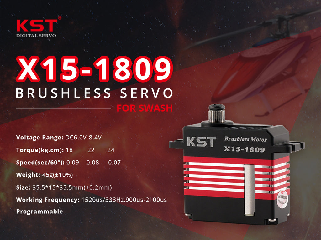 KST X15-1809 v8.0 Digital Metal Gear Brushless Helicopter Swash Plate Cyclic Servo 24.47KG 1520us/333Hz 0.07 Sec